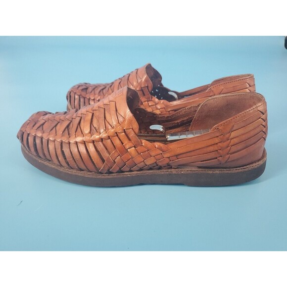 Mens Leather Sandals Sz 7.5 Brown Woven  Slip On Comfort Square Toe  Stacy Adams - Picture 6 of 13